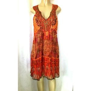 Alberto Makali Dress Orange Red Tunic XL Beaded